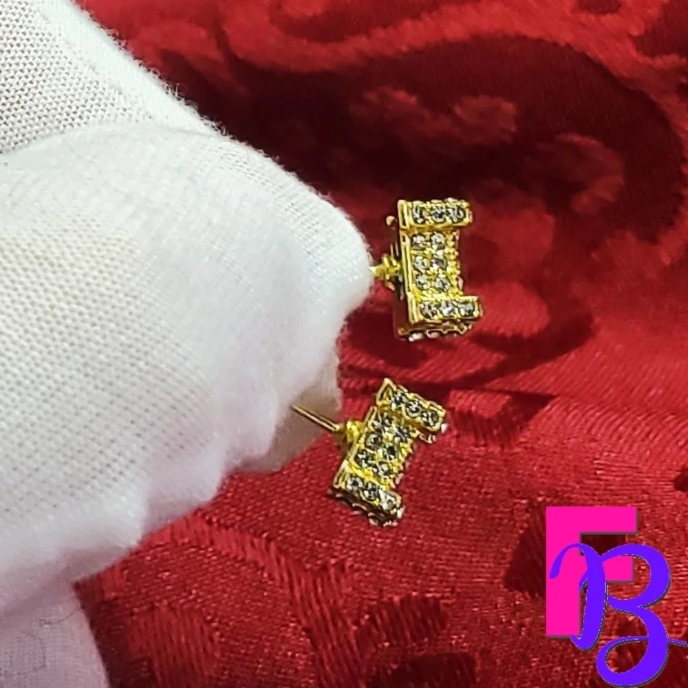 14K Mens Micropave Square Earrings